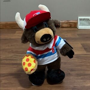 Plush Bull Toy with Pizza and Cap